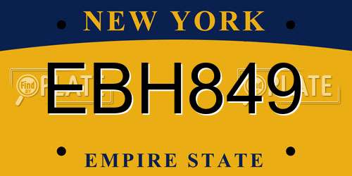 EBH849 New York License Plate