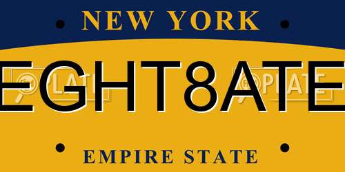 EGHT8ATE New York License Plate