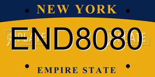 END8080 New York License Plate