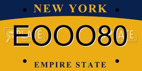 EOOO80 New York License Plate