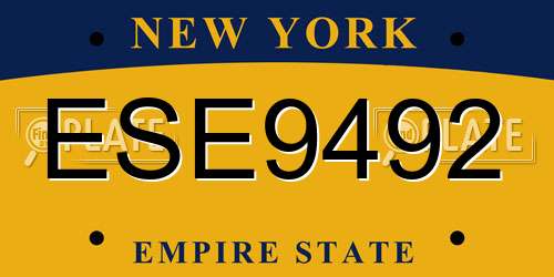 ESE9492 New York License Plate