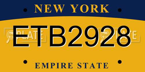 ETB2928 New York License Plate