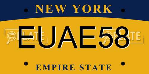 EUAE58 New York License Plate