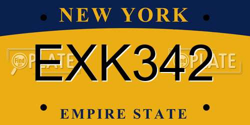 EXK342 New York License Plate