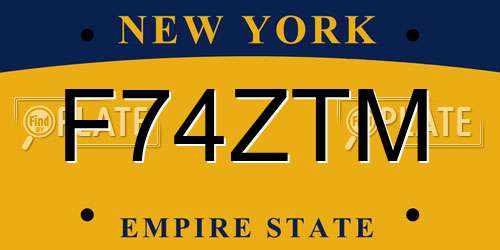F74ZTM New York License Plate