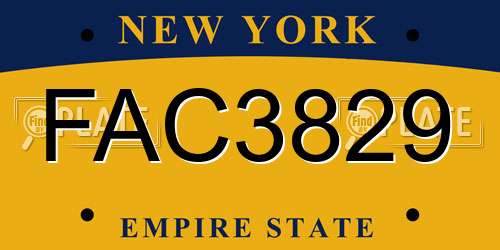 FAC3829 New York License Plate