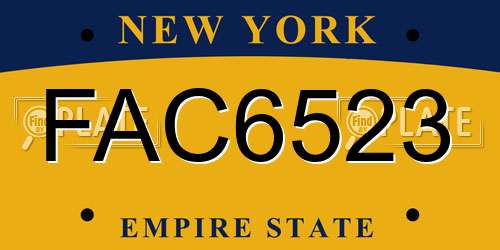 FAC6523 New York License Plate
