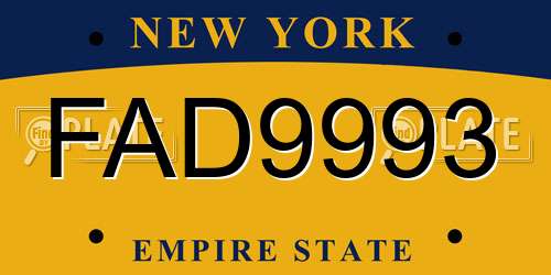 FAD9993 New York License Plate