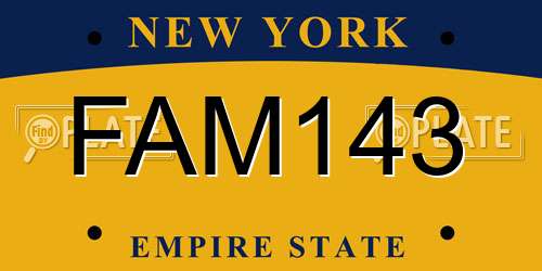 FAM143 New York License Plate