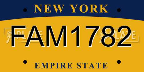 FAM1782 New York License Plate