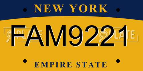 FAM9221 New York License Plate