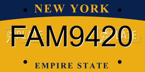 FAM9420 New York License Plate