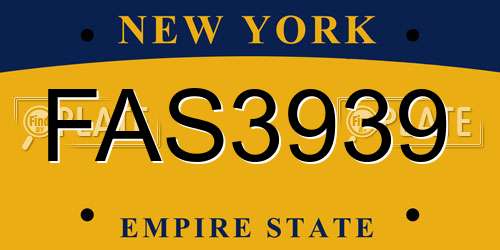 FAS3939 New York License Plate