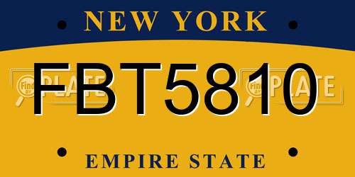 FBT5810 New York License Plate