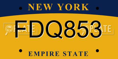 FDQ853 New York License Plate