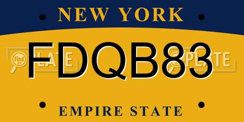 FDQB83 New York License Plate