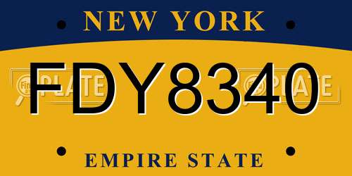 FDY8340 New York License Plate