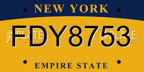 FDY8753 New York License Plate