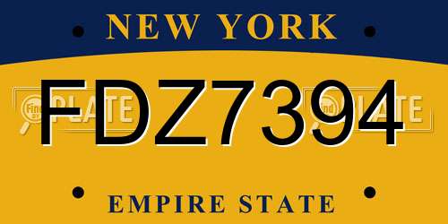 FDZ7394 New York License Plate