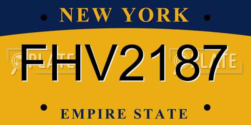 FHV2187 New York License Plate