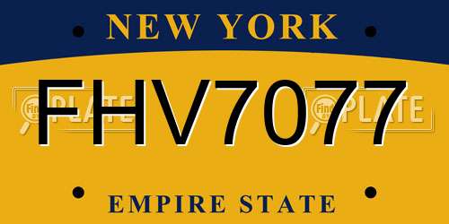 FHV7077 New York License Plate