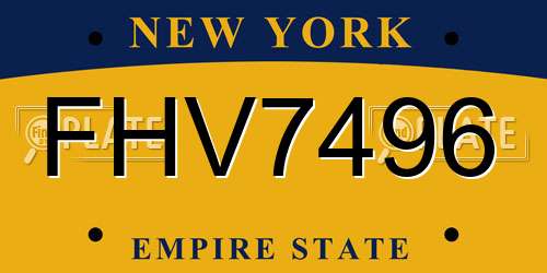 FHV7496 New York License Plate