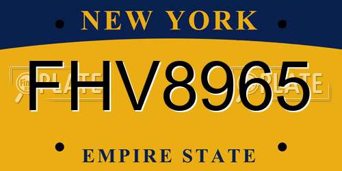 FHV8965 New York License Plate