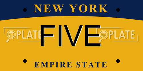 FIVE New York License Plate