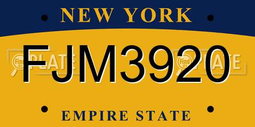 FJM3920 New York License Plate