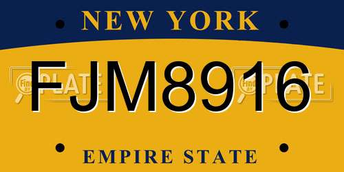 FJM8916 New York License Plate