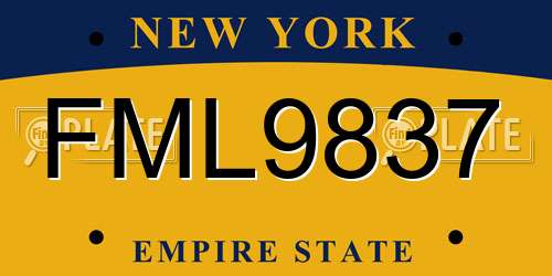 FML9837 New York License Plate