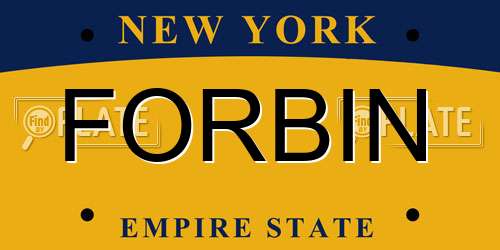 FORBIN New York License Plate