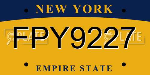 FPY9227 New York License Plate
