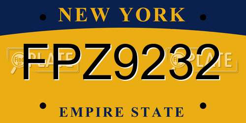 FPZ9232 New York License Plate