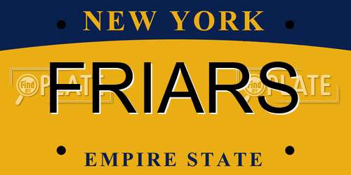 FRIARS New York License Plate