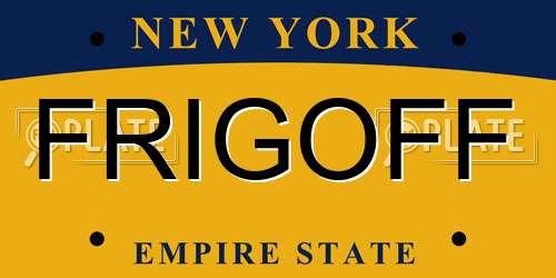 FRIGOFF New York License Plate