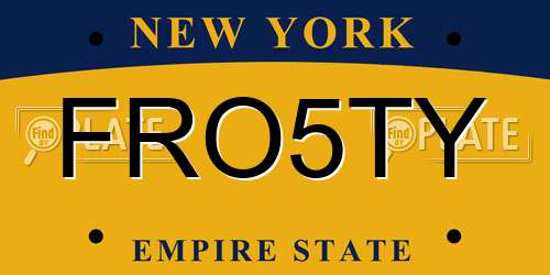 FRO5TY New York License Plate