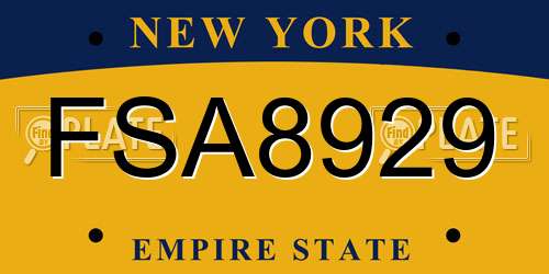 FSA8929 New York License Plate