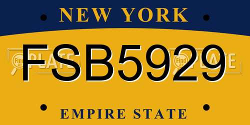 FSB5929 New York License Plate