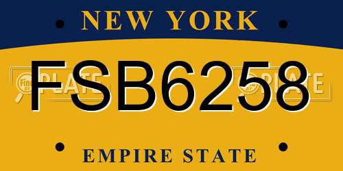 FSB6258 New York License Plate