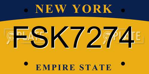 FSK7274 New York License Plate