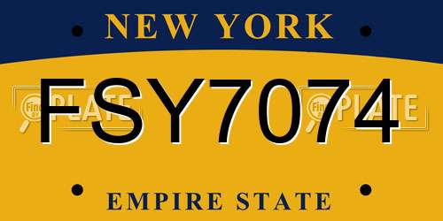 FSY7074 New York License Plate