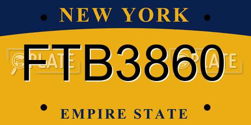 FTB3860 New York License Plate