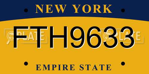 FTH9633 New York License Plate