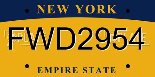 FWD2954 New York License Plate