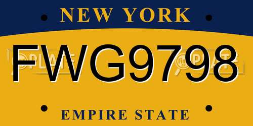 FWG9798 New York License Plate