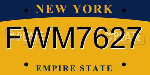 FWM7627 New York License Plate