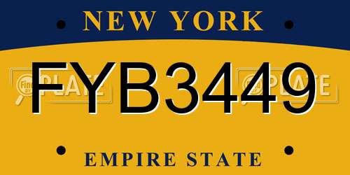 FYB3449 New York License Plate