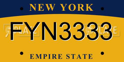 FYN3333 New York License Plate