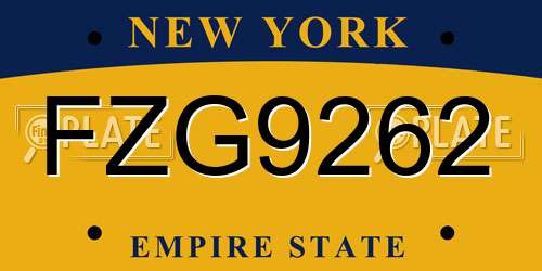 FZG9262 New York License Plate